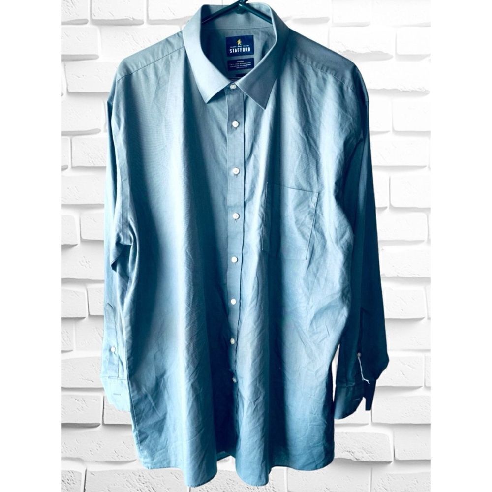 Stafford Mens 2XL Travel Easy Care Broadcloth Long Sleeve Dress Shirt •Button Up